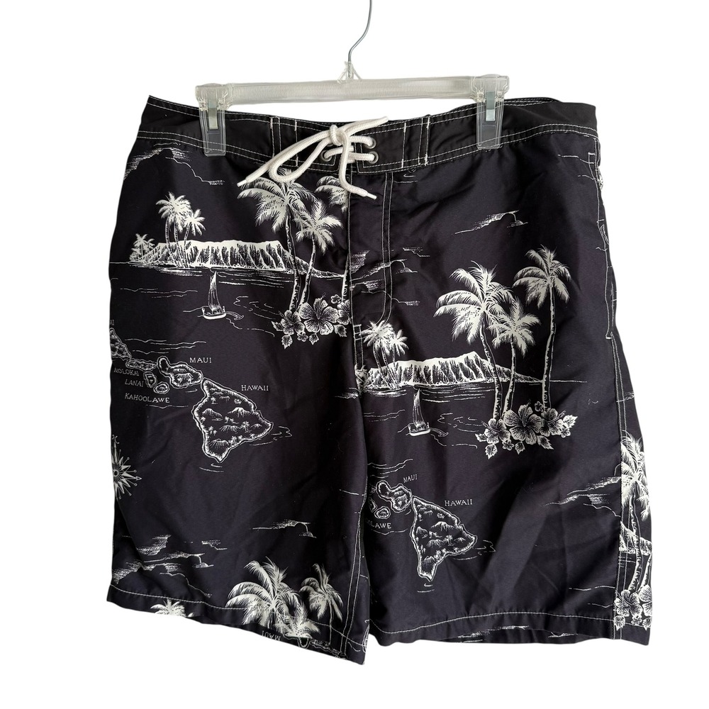 GAP Black Hawaii Print Lined‎ Mens Swim Board Shorts, L